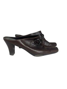 Aerosoles Leather Mule Heels Decorative Buckle Size 11M Brown
